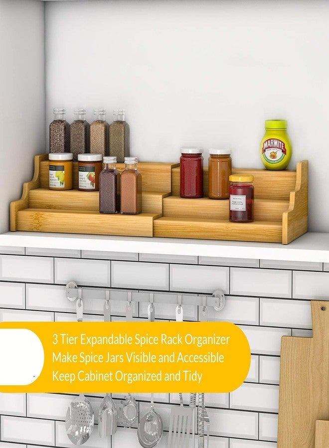 MUGATH Expandable 3-Tier Bamboo Spice Rack organizer for Cabinet Pantry or Countertop,Waterproof and Non Skid Shelf For Spice Bottles, Jars, Seasonings, Baking Supplies (12.70" to 22.20" Will Expand) - Image 2